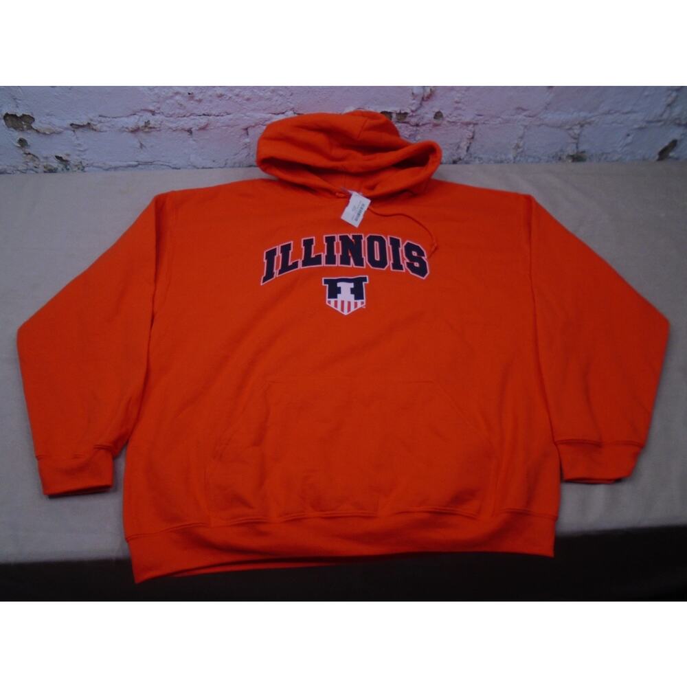Vintage Y2K Illinois Fighting Illini Hoodie Sweatshirt Orange Spell Out XL NWT!